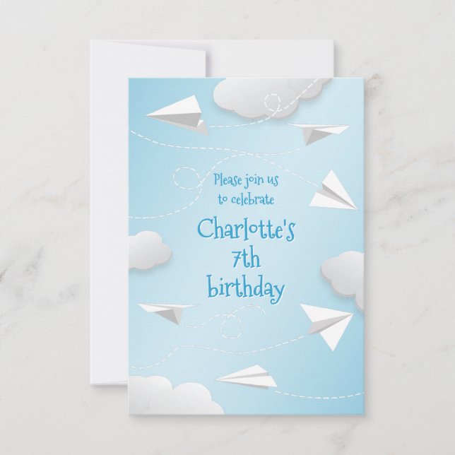 Anuncio chicas de aviones de papel plegado volando cumplea (Anverso)