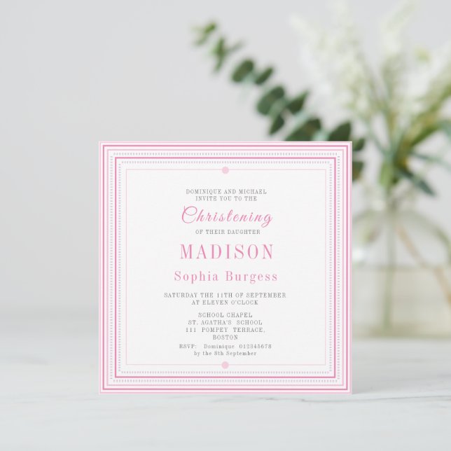 Anuncio Christening Baptism Naming Pink Simple Moderne Ann (Anverso de pie)