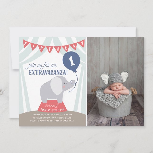 Anuncio Circus Tent Elephant Birthday Extravaganza Foto (Anverso)