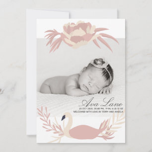 Anuncio Cisne delicado niña floral rosa foto personalizada