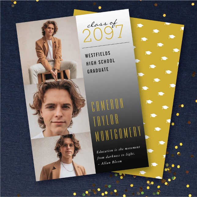 Anuncio Cita Dorada Oscura A Luz 3 Foto Graduación Moderna (Gold Dark To Light Quote 3 Photo Collage Modern Graduation Announcement @ zazzle.com/color_therapy)