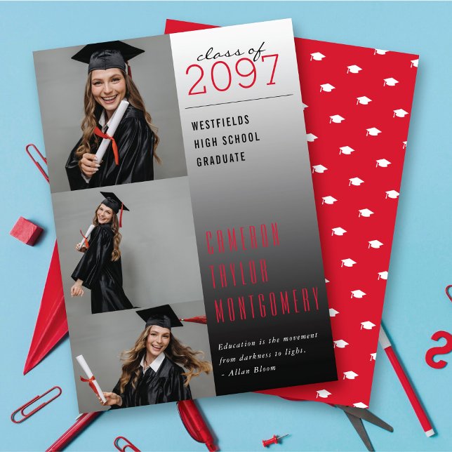 Anuncio Cita Roja Oscura A Luz 3 Foto Graduación Moderna (Red Dark To Light Quote 3 Photo Collage Modern Graduation Announcement @ zazzle.com/color_therapy)