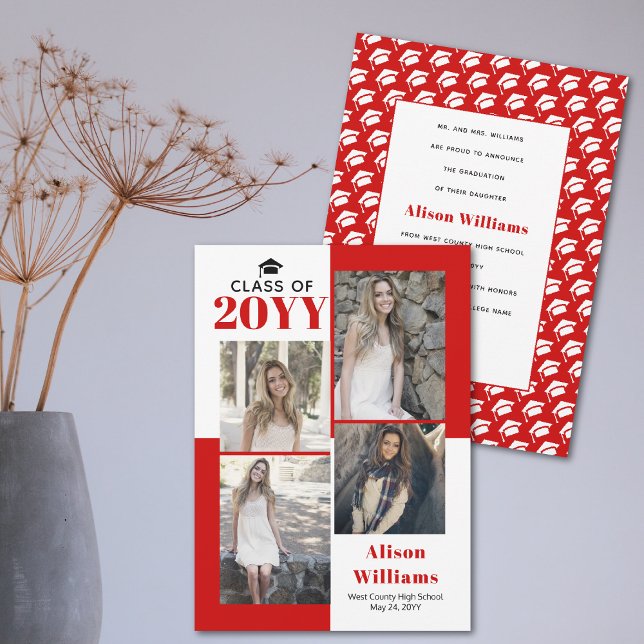 Anuncio Clase de 2025 cuatro fotos de graduación roja (Subido por el creador)