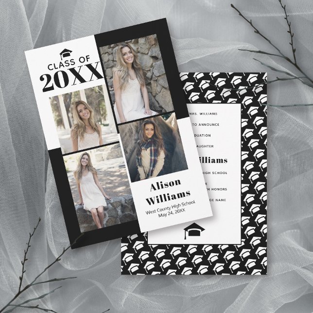 Anuncio Clase de 2025 cuatro fotos graduación en blanco y  (Subido por el creador)