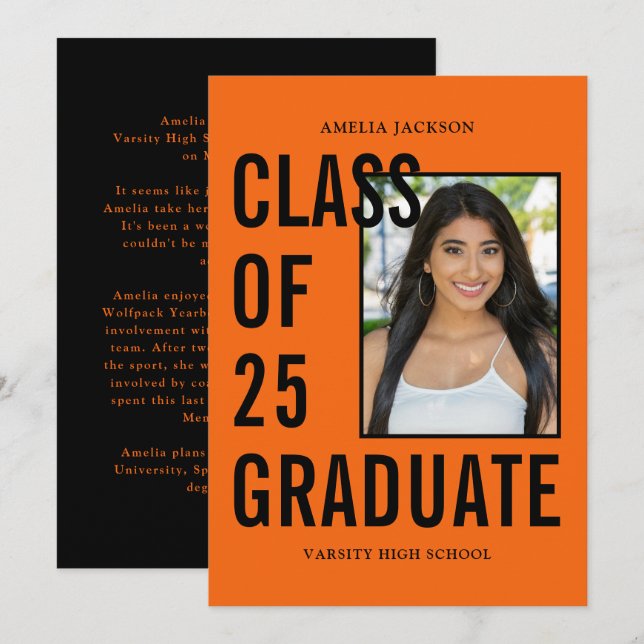 Anuncio Clase De 25 Graduación De Foto De Naranja De Grado (Anverso / Reverso)
