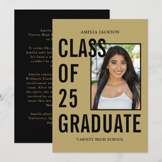 Anuncio Clase De 25 Graduación De Fotografía En Negro Y Or (Anverso / Reverso)