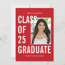 Anuncio Clase de 26 Foto de graduación en rojo y blanco