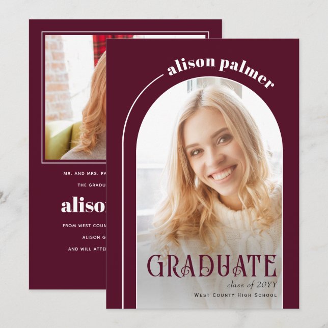 Anuncio Clase de foto de GRADUATE arch burgundy 2025 (Anverso / Reverso)