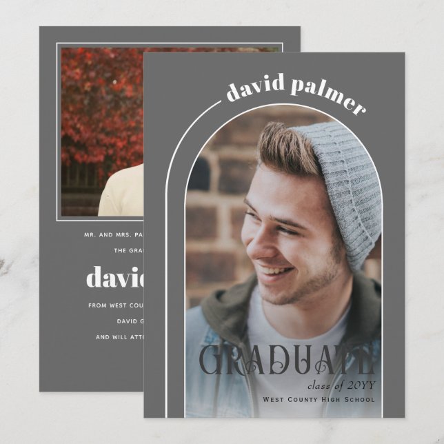 Anuncio Clase de foto gris en arco de GRADUATE 2025 (Anverso / Reverso)