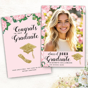 Anuncio Clase de Graduación de Foto de Floral Rosa 2025