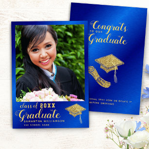 Anuncio Clase de Graduación de Foto Real Azul y Oro 2025