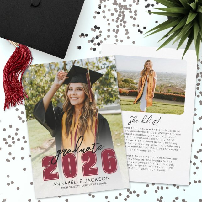 Anuncio Clase De Graduación De Foto Sencilla De Graduado 2 (Class Of 2025 Graduate Simple Photo Graduation Announcement)