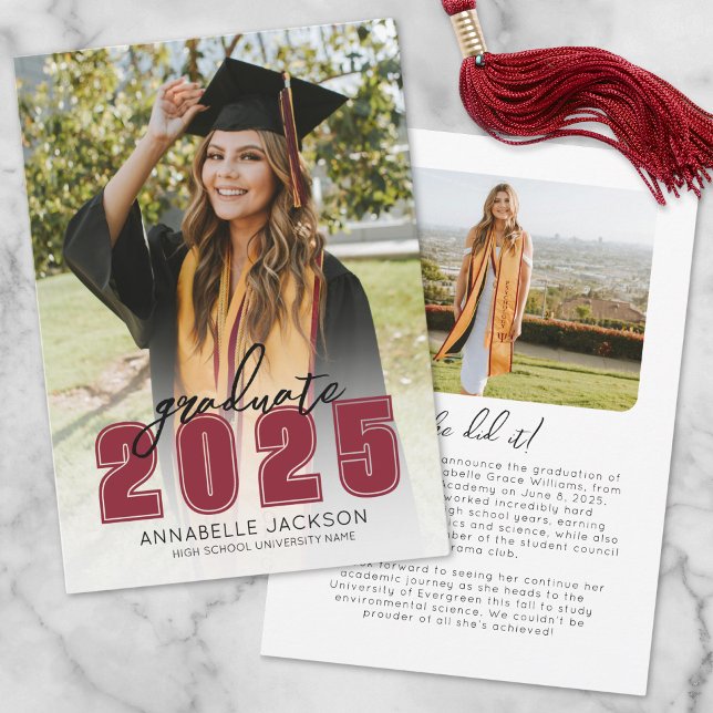 Anuncio Clase De Graduación De Foto Sencilla De Graduado 2 (Class Of 2025 Graduate Simple Photo Graduation Announcement)