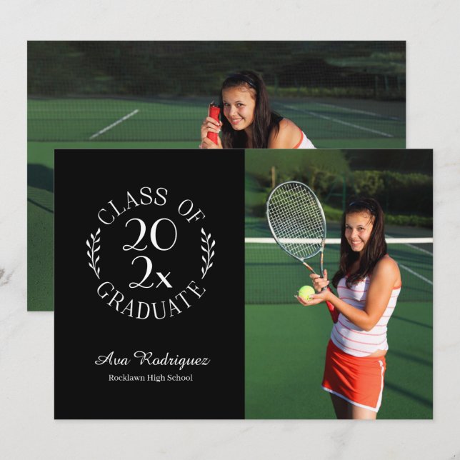 Anuncio Clase de Graduado 2 Foto Graduación en Negro de 20 (Anverso / Reverso)