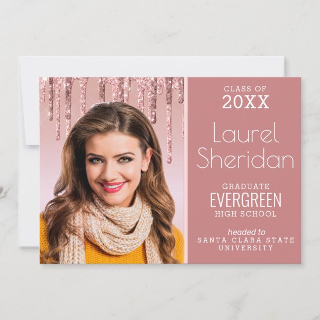 Anuncio Clase de Personalizado  de Purpurina Rosado Gradua (Anverso)