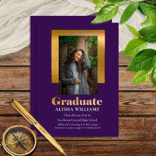 Anuncio Clase Elegante Texto Dorado Foto Graduado Purpura