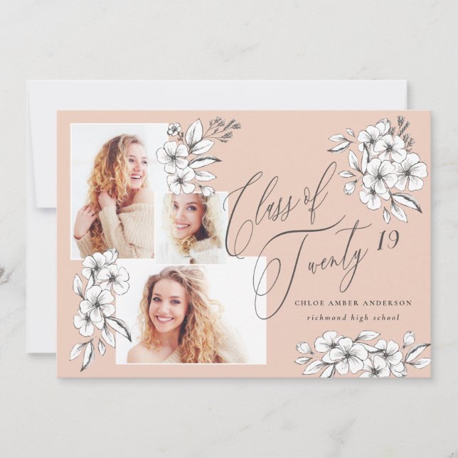 Anuncio Clase floral ilustrada a mano de un graduado de 20 (Anverso)