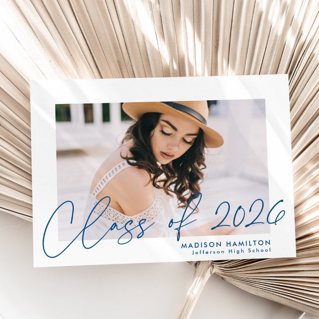 Anuncio Clase moderna de 2025 Blue Script Photo Graduation (Subido por el creador)