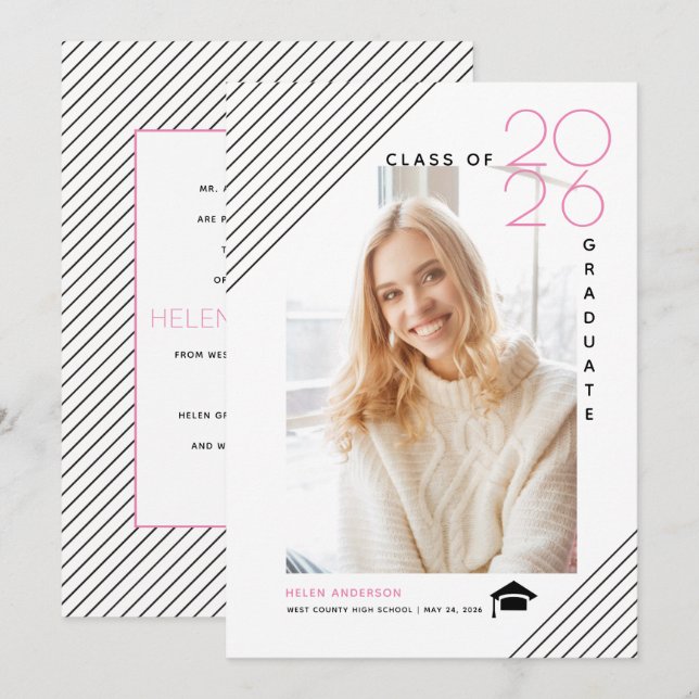 Anuncio Clase moderna de 2025 foto rosa de graduado (Anverso / Reverso)