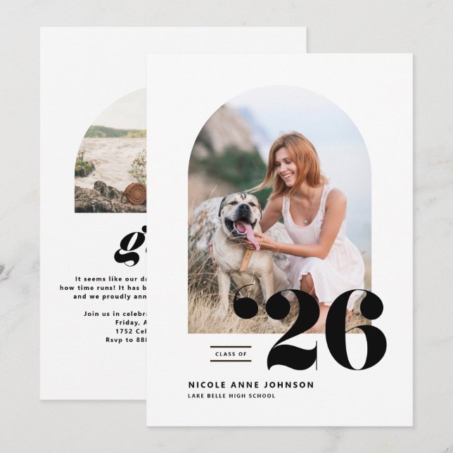 Anuncio Clase negra de la graduación fotográfica Arch 2025 (Anverso / Reverso)