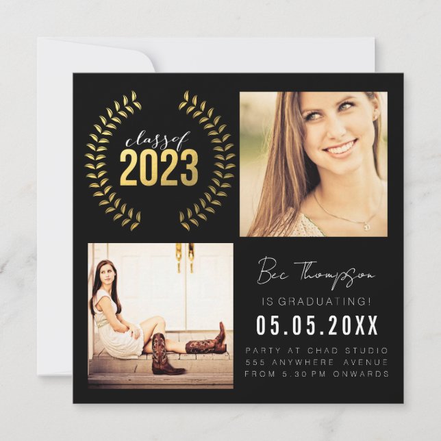 Anuncio Clase Wreath de Laurel de oro de 2023 Foto de grad (Anverso)