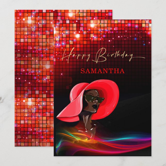 Anuncio Clásica feliz cumpleaños de mujer afroamericana (Anverso / Reverso)