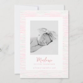 Anuncio clásico de nacimiento a rayas rosadas