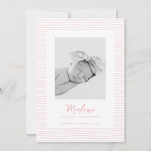 Anuncio clásico de nacimiento a rayas rosadas (Anverso)