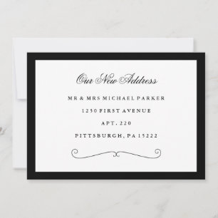 Anuncio Clásico Elegante Cambio de Dirección Negro y Blanc