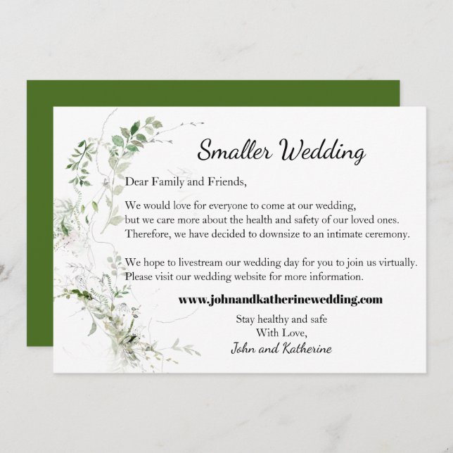 Anuncio Clásico Elegante Hojas Verdes Boda Más Pequeña (Anverso / Reverso)