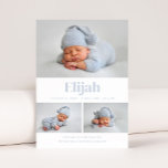 Anuncio Clásico moderno 3 Collage de fotos Bebé Azul<br><div class="desc">Comparte el amor por tu nuevo pequeño con este clásico y elegante anuncio de nacimiento. Todas las fuentes son completamente personalizable a través de las herramientas de edición. Visite la tienda para ver anuncios de nacimiento más elegantes.</div>