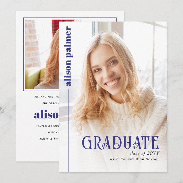 Anuncio Class of 2026 GRADUATE minimalist blue photo (Anverso / Reverso)