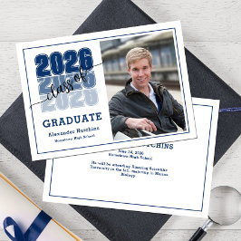 Anuncio Class of 2026 Navy Blue Modern Bold Photo Grad