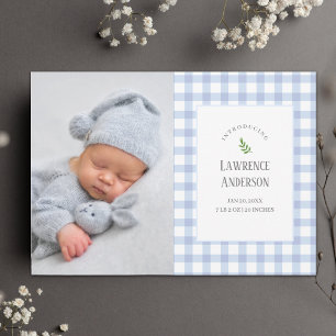 Anuncio Classic Blue Gingham Baby Boy 2 Photo Birth