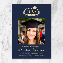 Anuncio Classic Crest Blue Gold Photo College Graduation