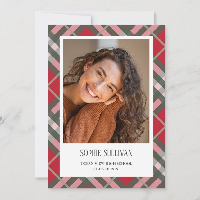 Anuncio Classic Plaid Photo Graduation Announcement Card (Anverso)