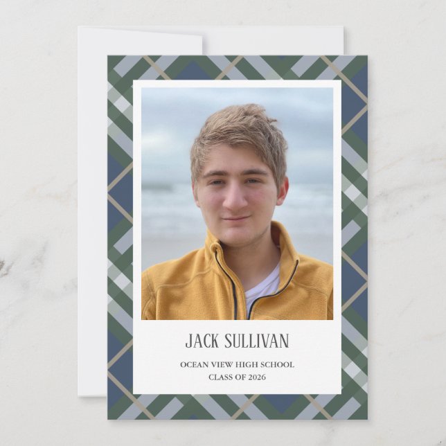 Anuncio Classic Plaid Photo Graduation Announcement Card (Anverso)
