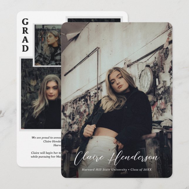Anuncio Classy Script Overlay Photo Collage Graduation (Anverso / Reverso)
