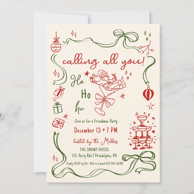 Anuncio cóctel de fiesta Santa de Friendmas caprichoso (Anverso)