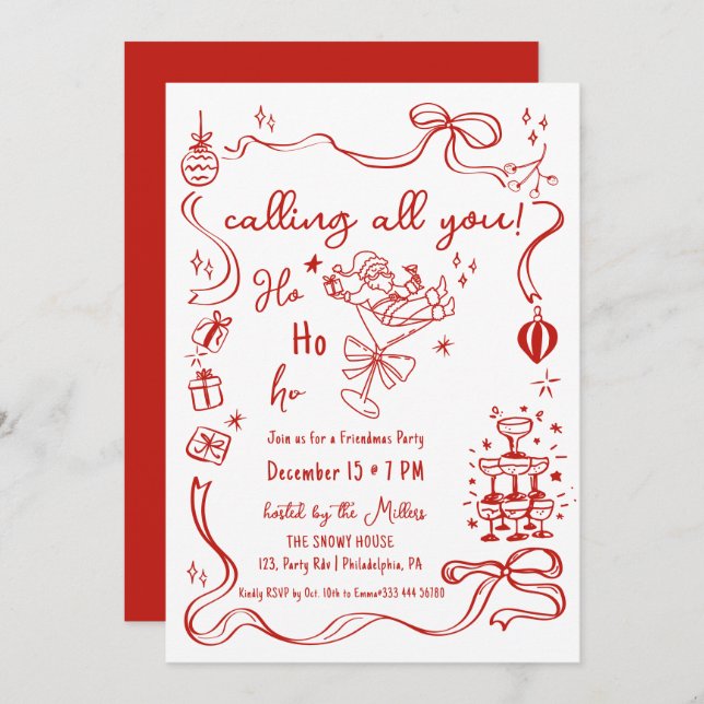 Anuncio cóctel de fiesta Santa de Friendmas caprichoso (Anverso / Reverso)