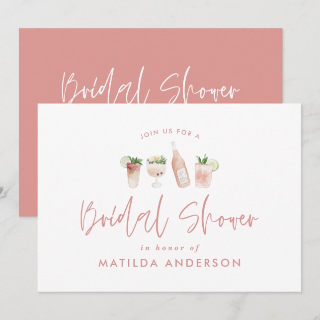 Anuncio Cóctel rosado elegante ducha de novia moderna (Anverso / Reverso)