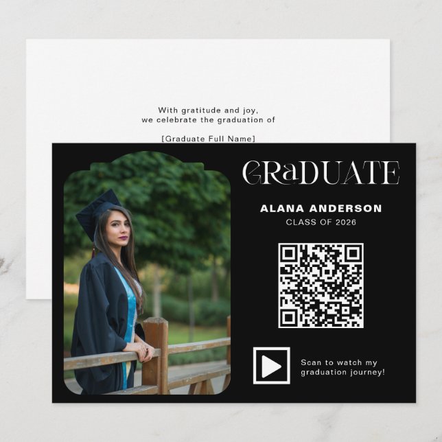 Anuncio Código QR de Foto de Graduación Moderna Minimal Ar (Anverso / Reverso)