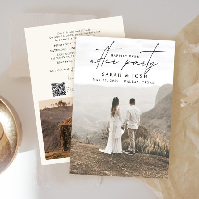 Anuncio Código QR Feliz Nunca Después De La Crema Fiesta 2 (Easily personalize this wedding reception invitation with your wedding photos and details!)