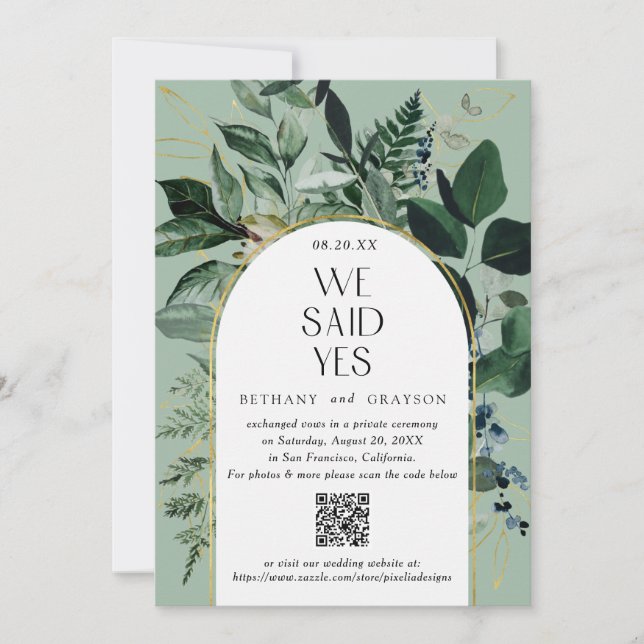 Anuncio Código QR, Sage Green boda de arco botánico modern (Anverso)
