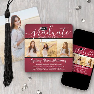 Anuncio Colage de graduación moderno de 4 fotos en rojo, b