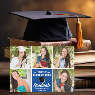 Anuncio Colaje de Fotos de Graduado Azul Personalizado de 