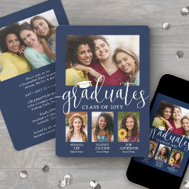 Anuncio Colaje de Fotos de Triple Graduación Azul Marino y