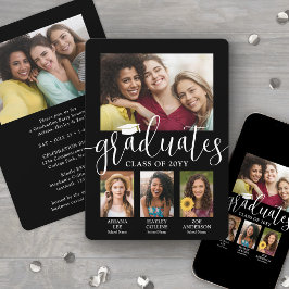 Anuncio Colaje de Fotos de Triple Graduación Negro Blanco 