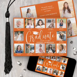 Anuncio Colaje de Fotos y Leyendas de Graduación Naranja y