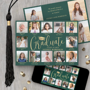 Anuncio Colaje de Fotos y Leyendas Graduación Verde y Dora